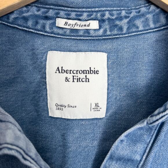 Abercrombie & Fitch Shirt XL Boyfriend Chambray Denim Button Lyocell Blue - Picture 3 of 5